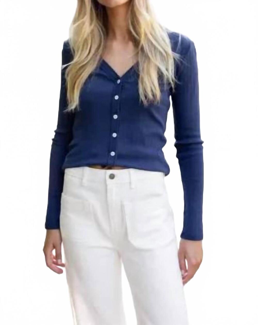 NEW MAREA pointelle cardigan tops in navy